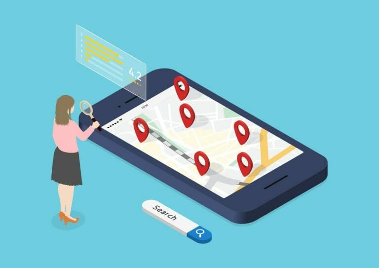 A woman is checking phone's map to correct wrong address on google business.