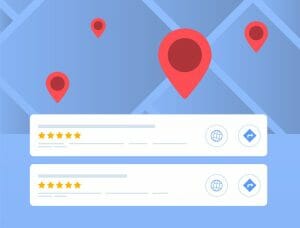 A map with pins on it displaying how local presence management helps businesses