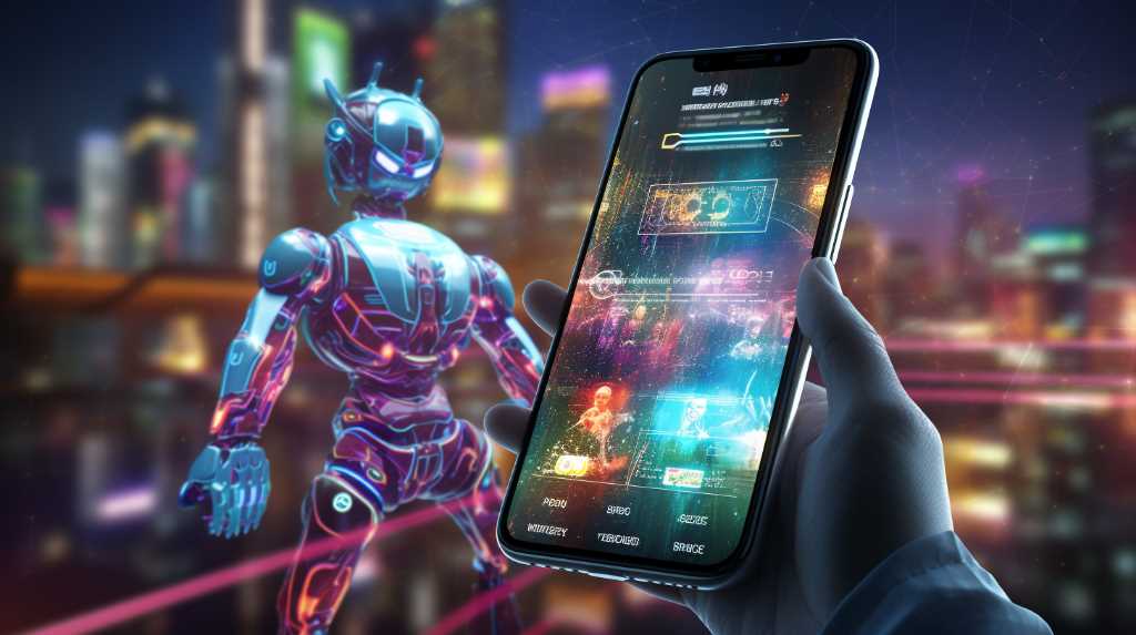 A hand holding a smartphone with a futuristic robot on it.