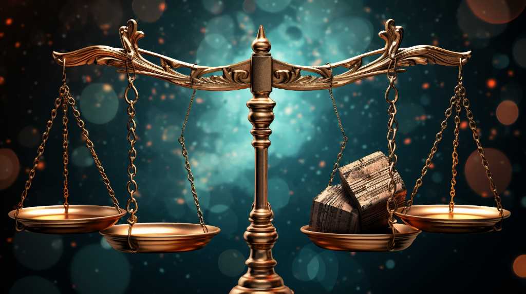 The scales of justice on a dark background.