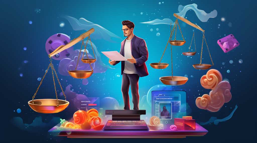 A man in a suit standing on a balance scale on a laptop.